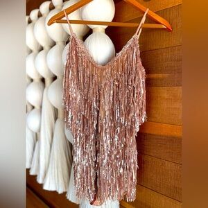Akira Fringe Metallic Mini Romper